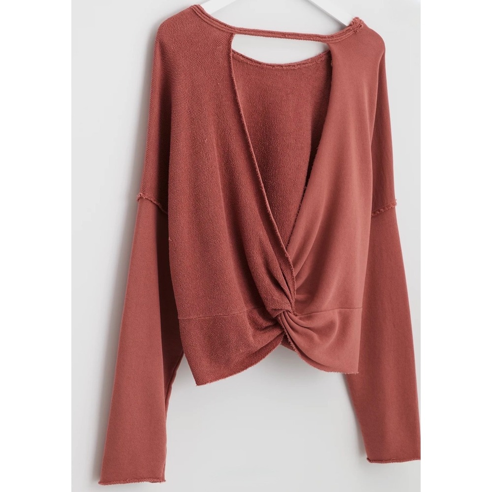 Aerie Weekend Pretty‎ Back Sweatshirt Women Terracotta Twist Back Cotton Size XS
